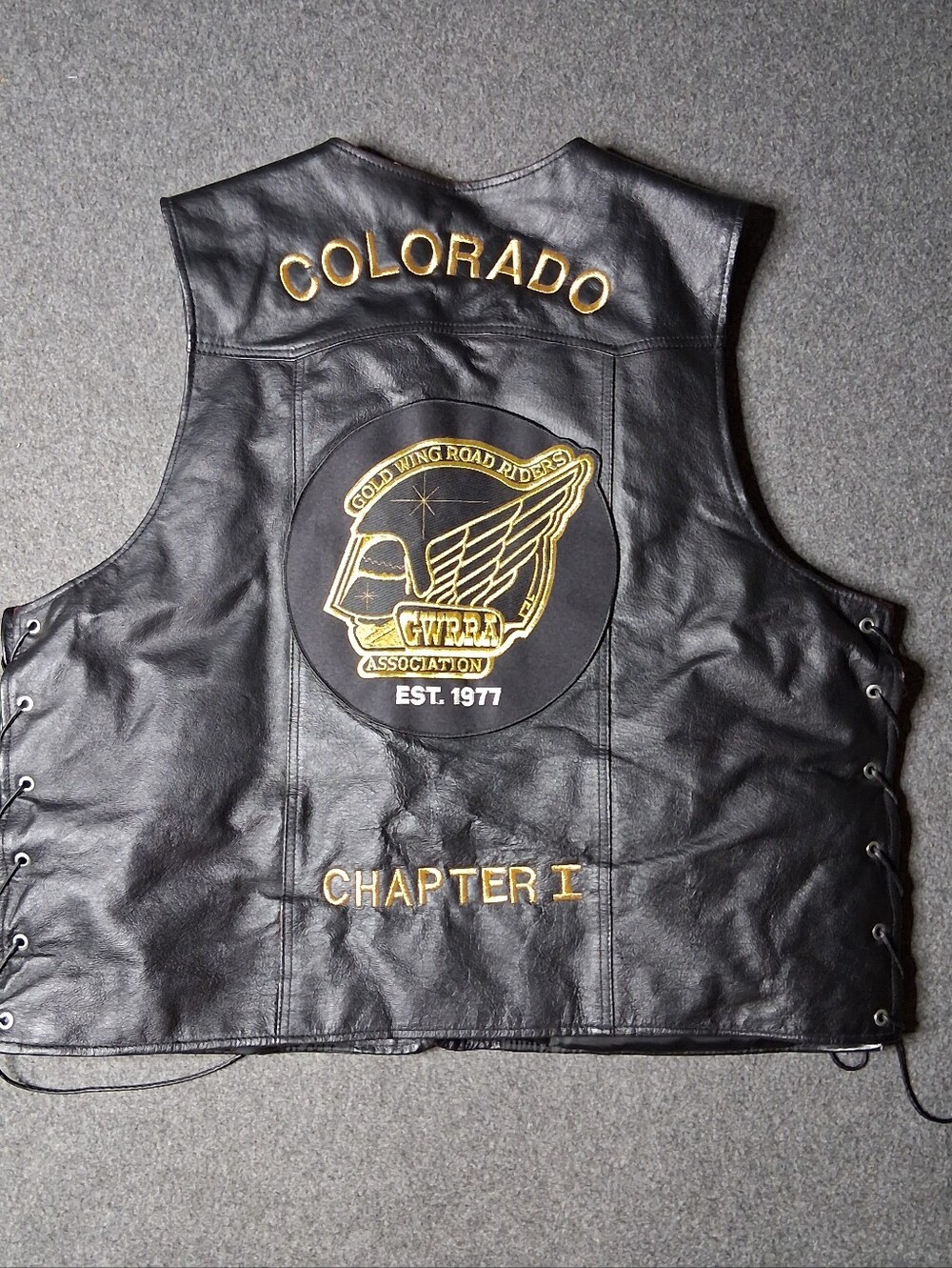 VTG Gold Wing Road Riders GWRRA Leather Biker Vest Colorado Chapter I Black